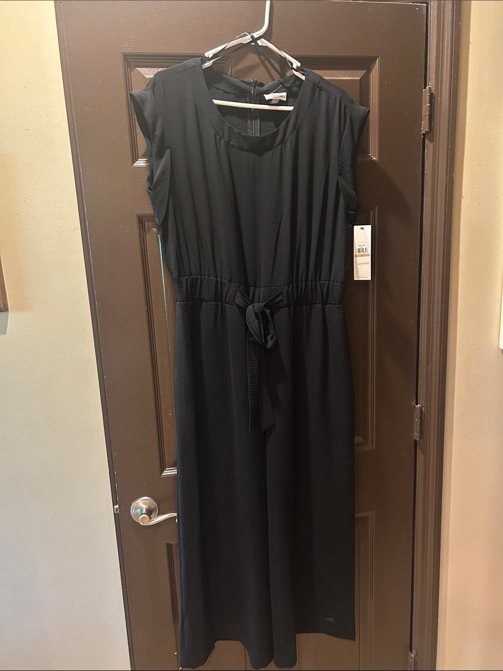 Calvin Klein Black Sleeveless Tie-Waist Maxi Jumpsuit-Style Dress